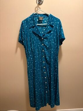 Coldwater Creek Teal Floral Button-Front Dress vintage